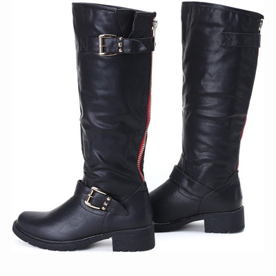 Czarne kozaki z klamrami Tamika- Obuwie