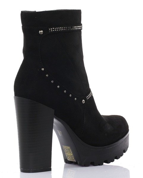 Czarne botki z eko-zamszu - Obuwie