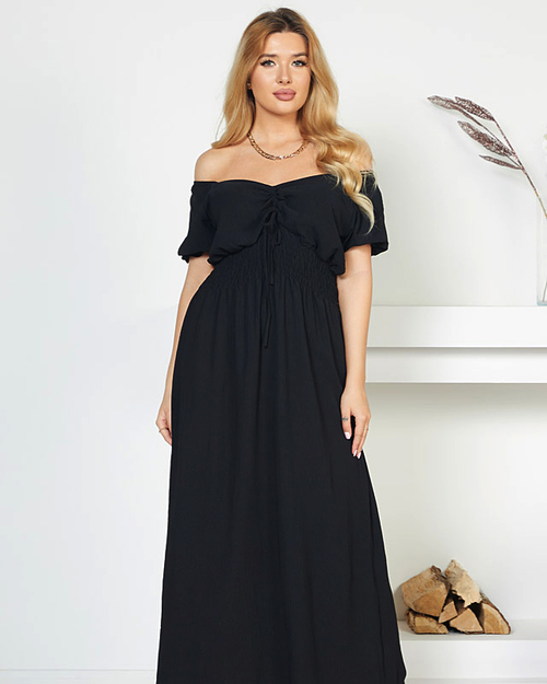 Чорна сукня максі з еластичною резинкою в талії