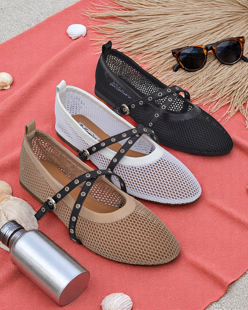 Балетки Royalfashion Arethusa Nero з сітки на плоскій підошві