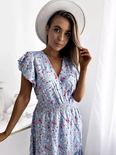 Royalfashion Modré dámské mini šaty s květinovým motivem