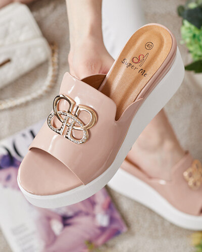 Royalfashion Лаковані жіночі шльопанці на підборах Sailla