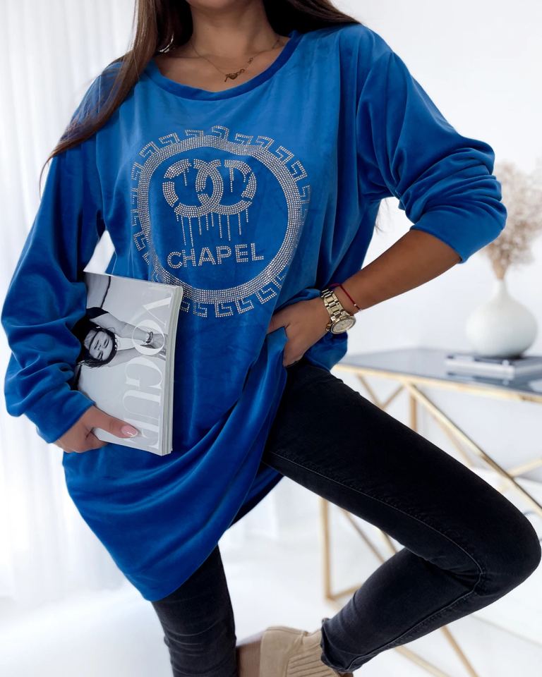 Royalfashion Dámská tunika se zirkony v modré barvě