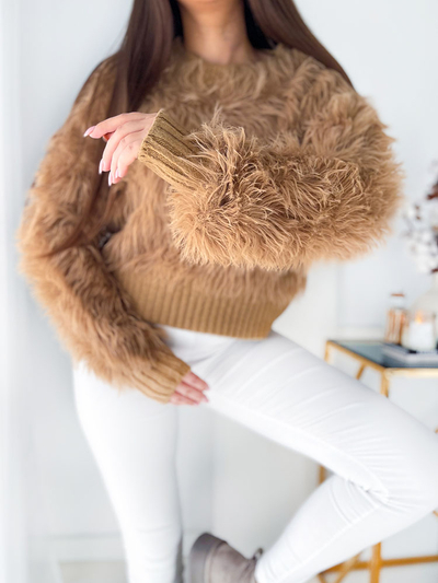 Royalfashion Hnědý dámský svetr