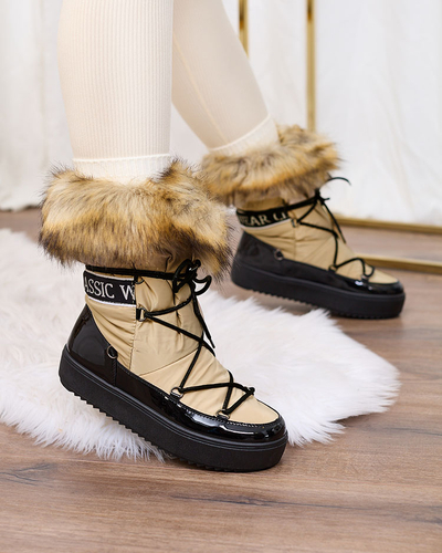 Royalfashion Бежево-чорні черевики-сліпони а-ля снігоступи для жінок Gomllo