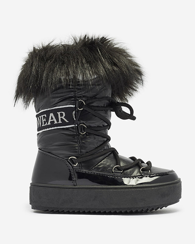 Černé dětské nazouvací boty a'la snow boots s kožíškem Asika - Obuv