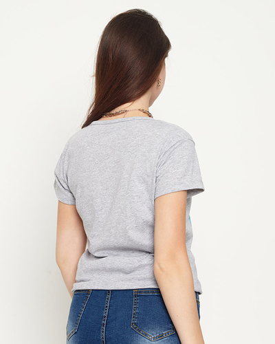 Šedé dámské tričko s potiskem psa - Oblečení