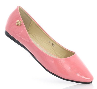 Różowe, lakierowane balerinki Meganno - Obuwie