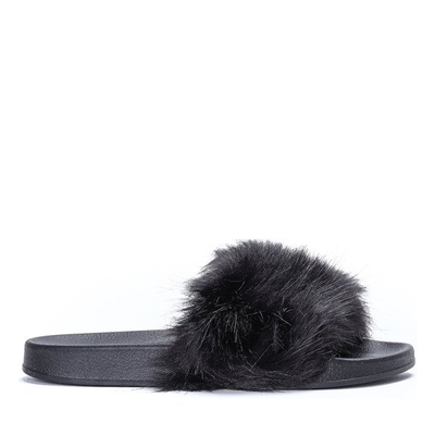 Black Fur Pantofle Millie - Obuv