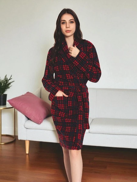 Červený a tmavě modrý dámský župan - Oblečení