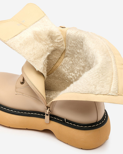 Royalfashion Béžové dámské šněrovací boty na pevné podrážce Diret