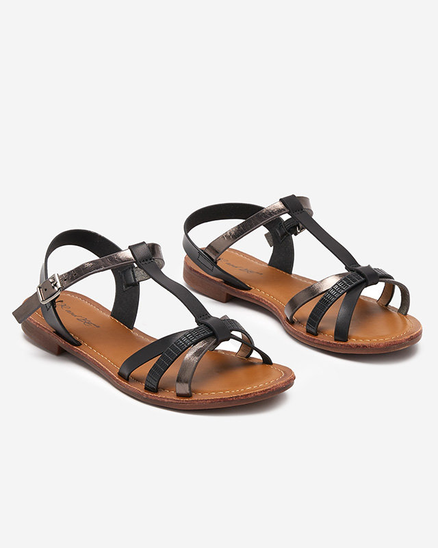 Černé dámské sandály s grafitovým proužkem Logum - Oblečení