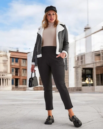Royalfashion Zateplené dámské tegínové kalhoty PLUS SIZE