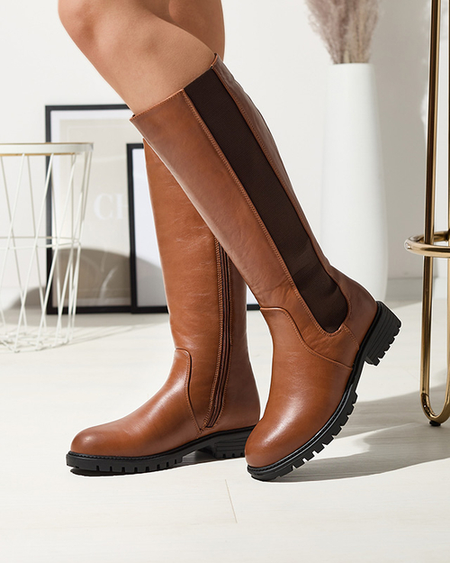 Жіночі чоботи до коліна на пласкому каблуці з верблюжої шкіри Dexis - Взуття