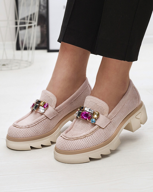 Світло-рожеві ажурні жіночі мокасини з декором Bokkso- Footwear