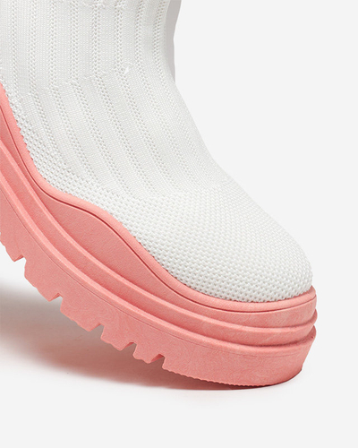 Dámské kozačky na silnější podrážce v bílé a růžové barvě Korlic-Shoes