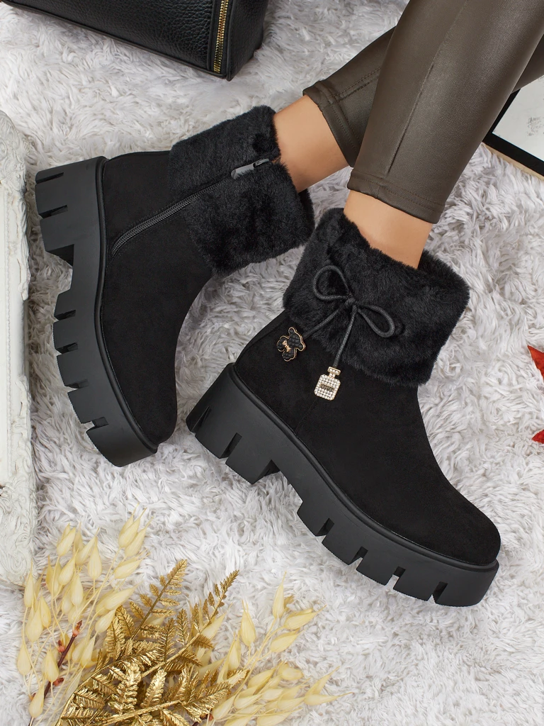 Vyšší dámské kotníkové boty eko semišové s kožešinou Vernaya