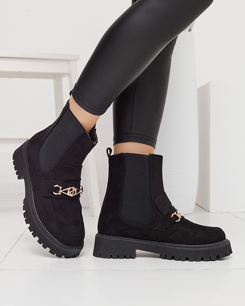 Чорні жіночі еко замшеві утеплені чоботи з декором Setta - Взуття