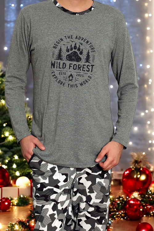 Темно-синя чоловіча піжама з брюками в клітку - Одяг