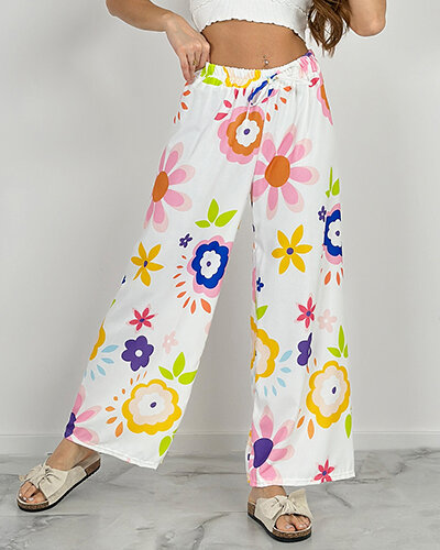 Royalfashion Dámské široké kalhoty z květinové látky