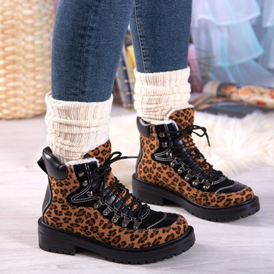 Leopardí boty se zatepleným kabátem z ovčí kůže Dori - Obuv