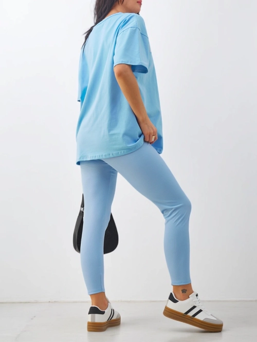 Royalfashion Котоновий жіночий комплект із коротким рукавом та легінсами