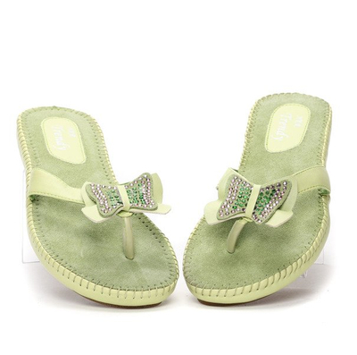 Zielone klapki japonki z kokardką - Obuwie