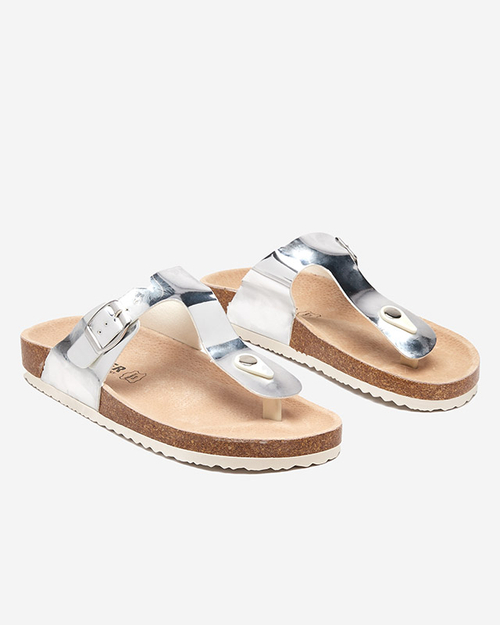 Сріблясті металеві тапочки жіночі Елоці шльопанці - Взуття