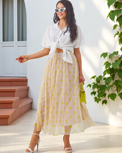 Royalfashion Жіноча міді-спідниця з віскози з тюлем у горошок