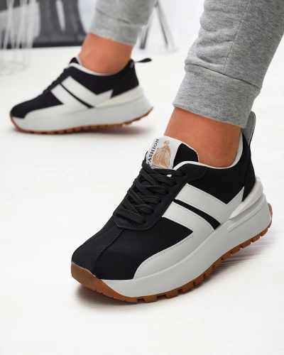 Жіночі чорні спортивні туфлі з екошкіри з кольоровими вставками Tifora- Footwear