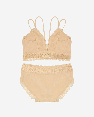 Бежевий жіночий комплект білизни з мереживом - Нижня білизна