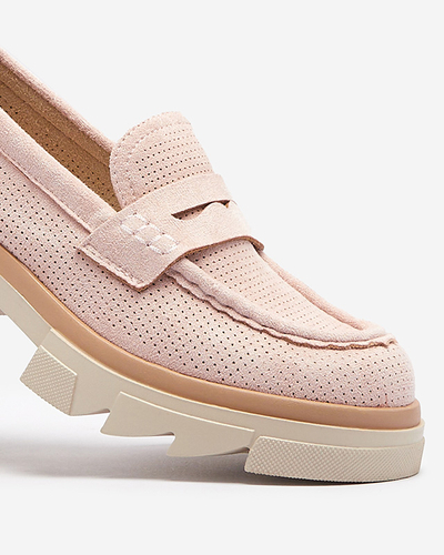 Рожеві жіночі ажурні мокасини на суцільній підошві Ejina - Взуття