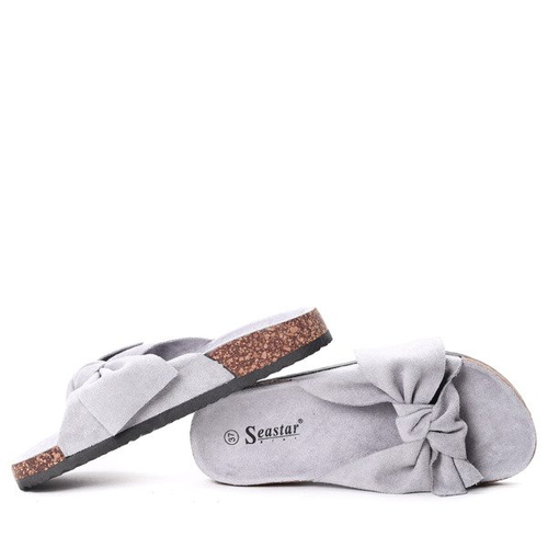 Szare klapki z kokardką - Obuwie