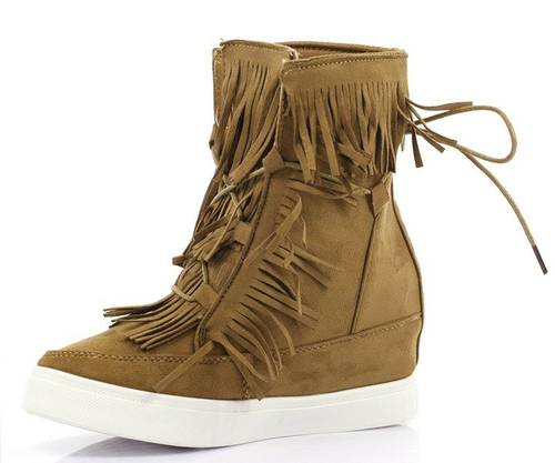 Sneakersy z frędzlami - kolor camel - Obuwie