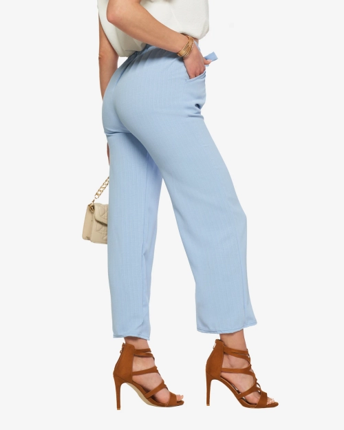 Сині жіночі широкі штани з тканини - Одяг