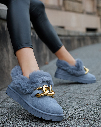 Сині жіночі утеплені напівчоботи з ланцюжком Xegia - Взуття