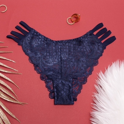 Темно-сині мереживні трусики