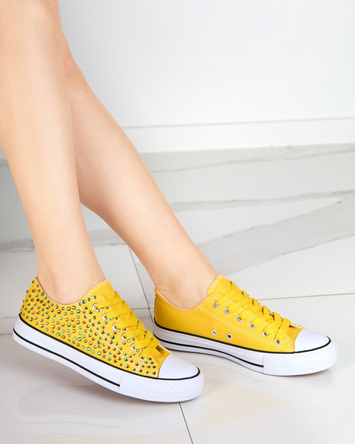 OUTLET Жіночі кросівки з різнокольоровими цирконами жовтого кольору Amanda - Взуття