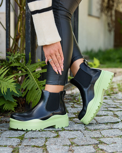 Royalfashion Černé dámské kozačky a'la sable se zelenou podrážkou Aterisa