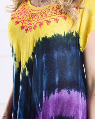 Жіноче плаття-покривало з принтом жовтого і темно-синього кольору - Одяг