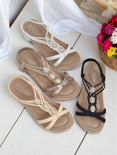 Dámské sandály Royalfashion Callista – černé espadrilky se zirkony na léto