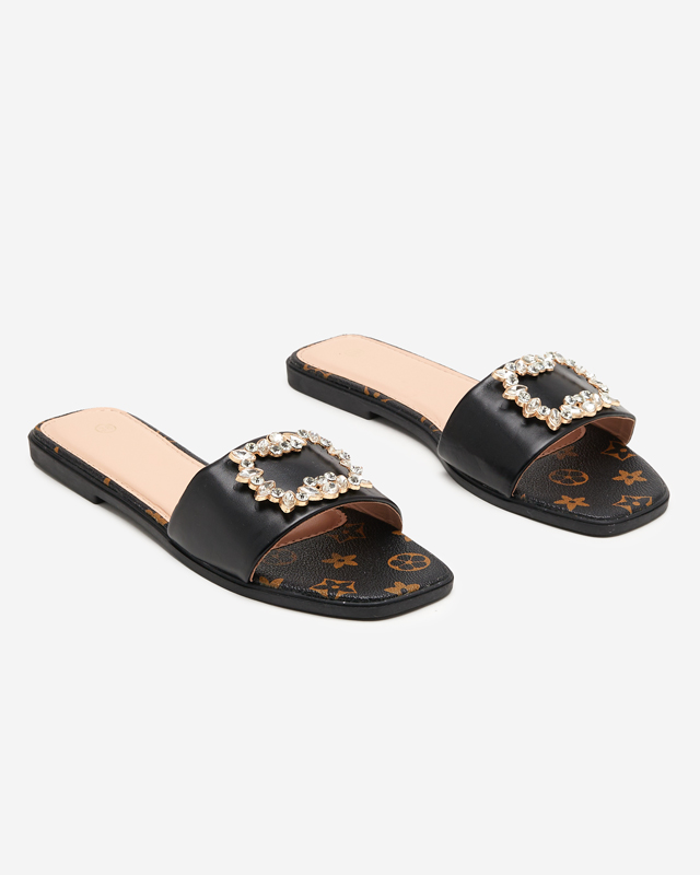 Černé dámské pantofle s ozdobou s kubickými zirkony Nerilla - Obuv