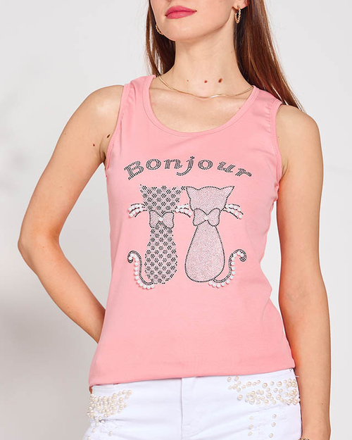 Рожевий топ з цирконами та перлами