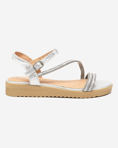 Срібні жіночі блискучі босоніжки з цирконами Spirade