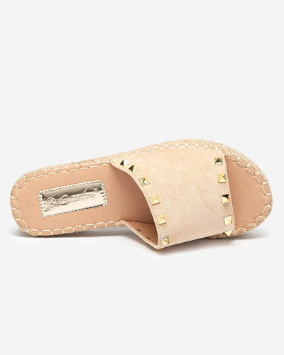 Béžové eko semišové dámské sandály s cvočky Kanise - Boty