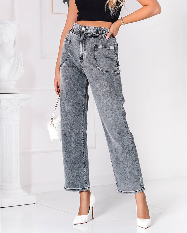 Šedé dámské džíny s širšími nohavicemi - Oblečení