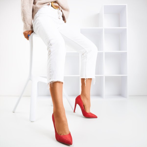 Červené dámské vysoké podpatky se třpytkami Nissa - Obuv 1