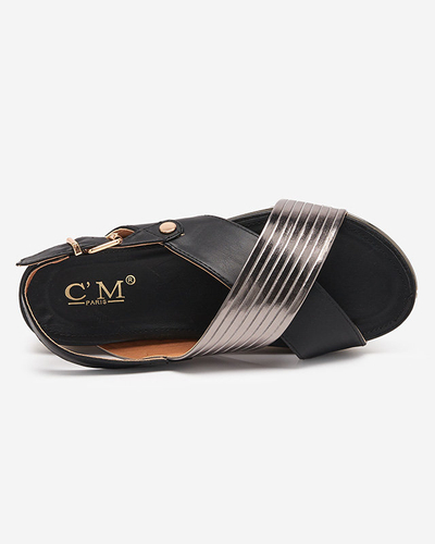 OUTLET Чорні жіночі босоніжки зі сріблястим поясом Gerii- Shoes