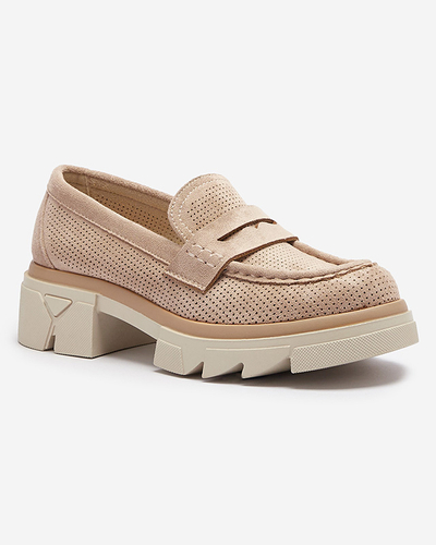 Světle hnědé dámské ažurové mokasíny na pevné podrážce Ejina - Obuv