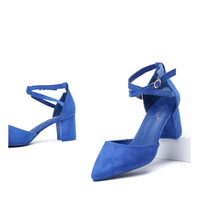 Modré pumpy na nízkém sloupku Blue Rose - Footwear 1
